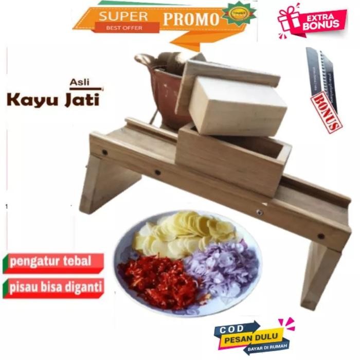 Pengiris keripik parutan bawang serbaguna kayu jati bonus spesial - UKURAN JUMBO