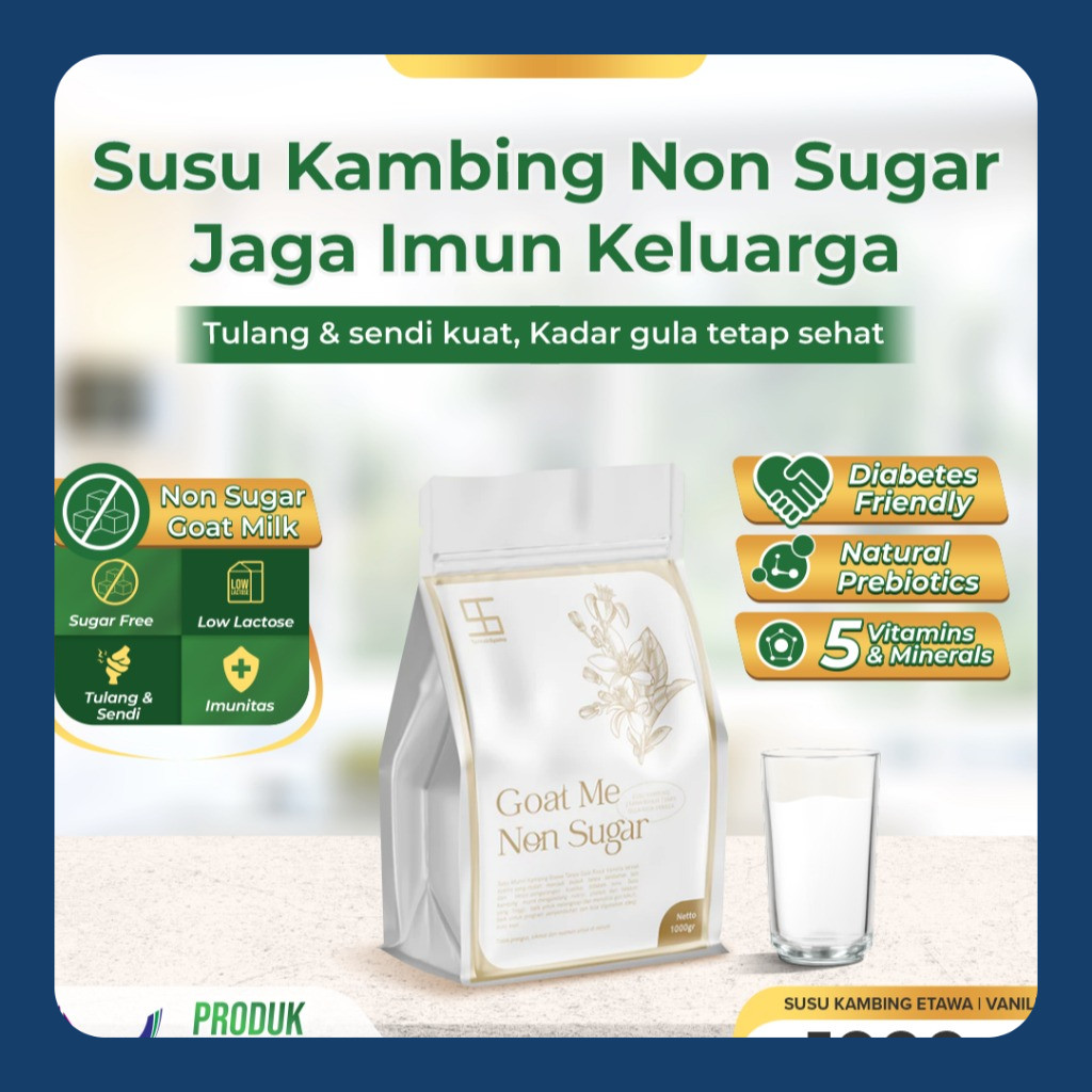 

Ternak Syams Goatme Non Sugar Rasa Vanilla 1KG Premium susu kambing tanpa gula aman diabetes kolestrol hipertensi mengatasi gula darah asam urat nyeri sendi syaraf kejepit keram kebas kesemutan pengapuran tulang gigi lansia osteoporosis rendah laktosa