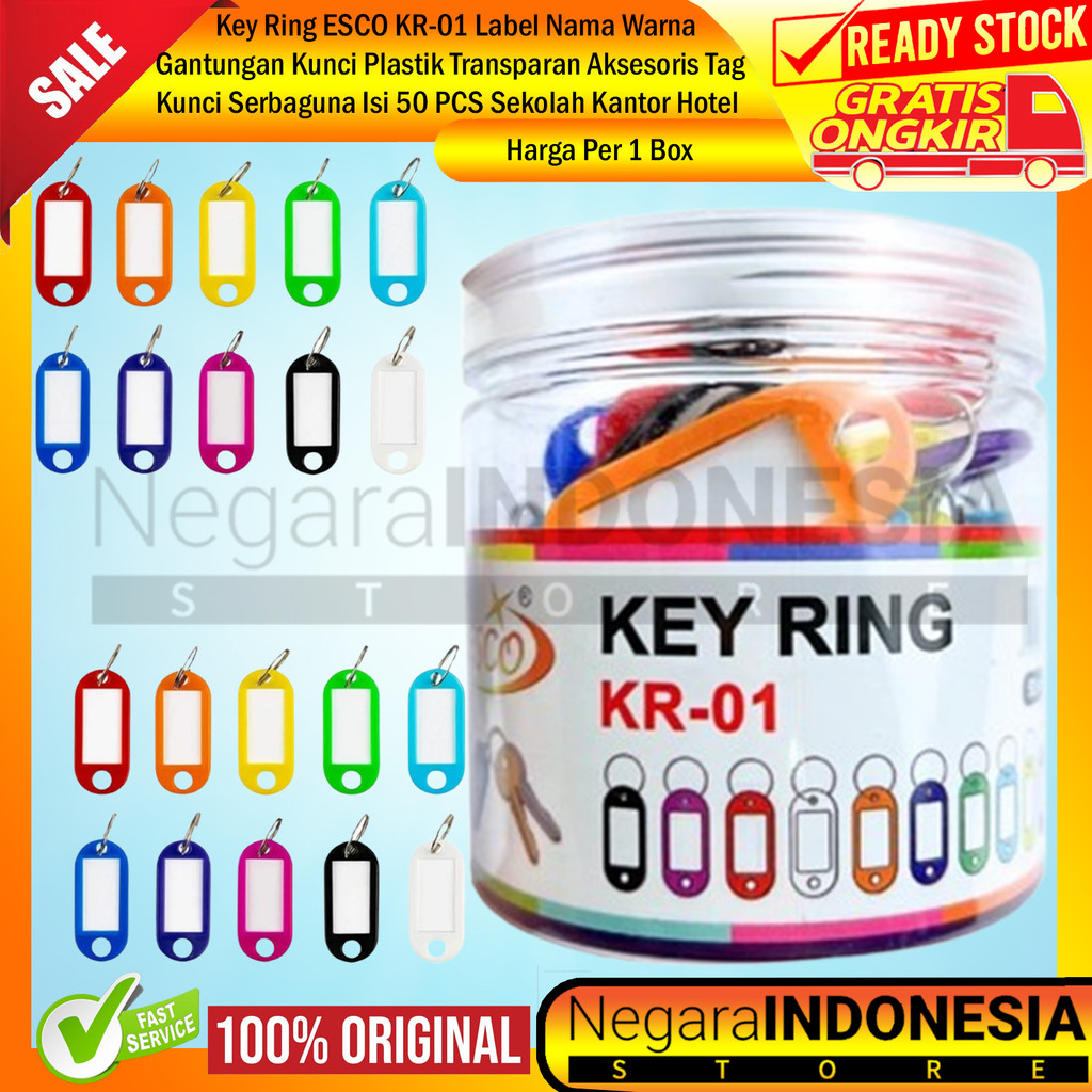 

Key Ring ESCO KR-01 Gantungan Kunci Plastik Transparan Label Nama Warna-Warni Aksesoris Tag Kunci Serbaguna Isi 50 PCS untuk Sekolah Kantor Hotel Gudang Hadiah Souvenir Barang Unik XINI Organizer Kunci Murah Berkualitas