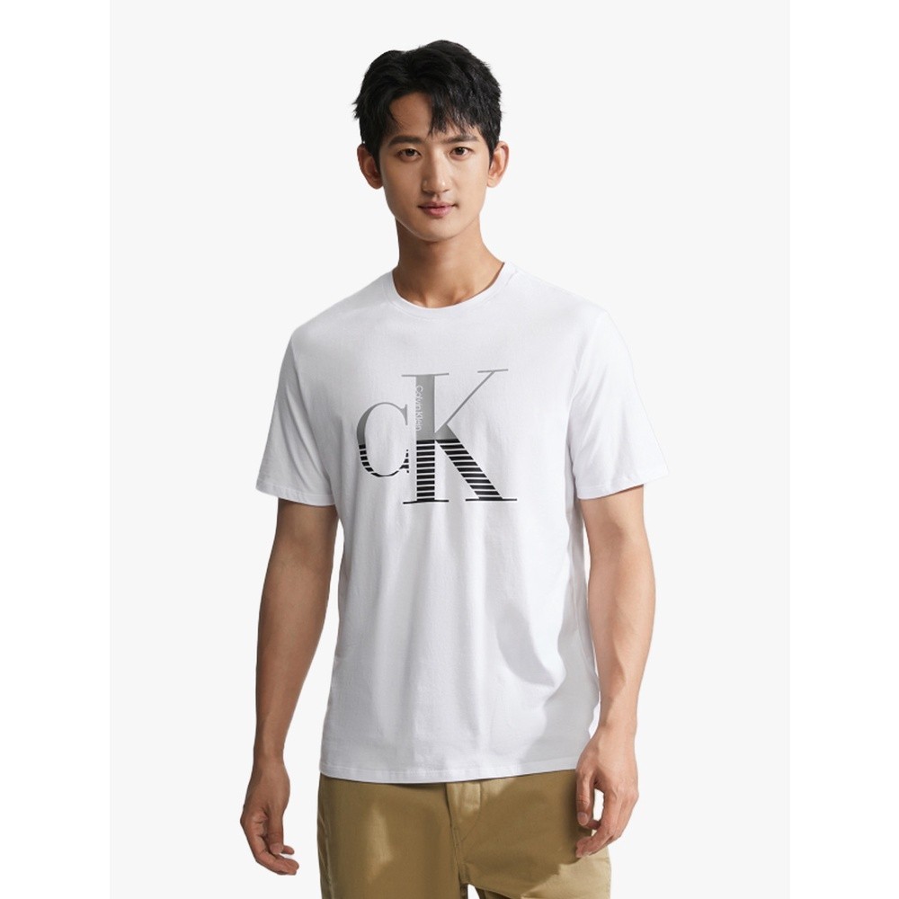 CALVIN KLEIN  -  HALF STRIPE MONOLOGO CREWNECK TEE