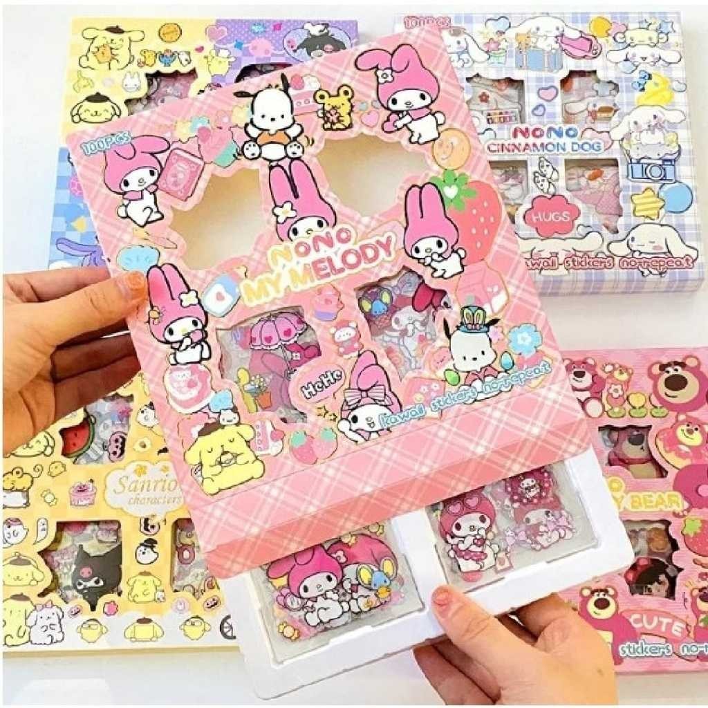 

Sticker Lucu 2d Karakter Sanrio Kuromi Melody Isi 100 Lembar Per Box
