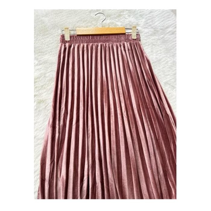 rok plisket suede, rok plisket bludru 7/8, rok velvet import 7/8 - pink