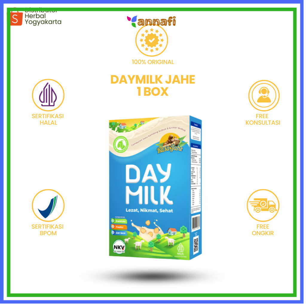 

Daymilk Rasa Jahe - Susu Kambing Etawa Untuk Tulang , Sendi , Pernafasan & Jantung - 1 BOX