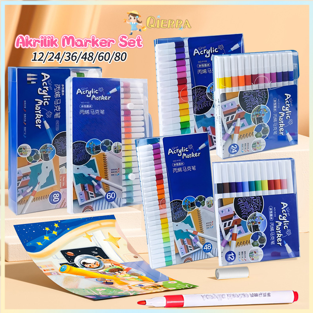 

​​Qierra​​ Akrilik Marker Set DIY Painting Spidol Acrylic Painter 12/24/36/48/60/80 Warnas