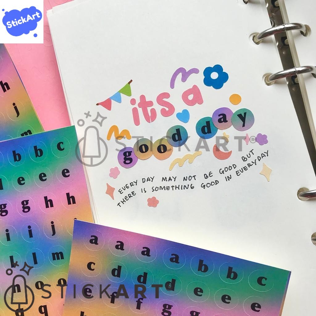 

[STICKART[ Gradient Alphabet Sticker/ Stiker Huruf Dot/ Stiker Jurnal/ Aesthetic Alphabet Sticker BAHAN DAN KWALITAS PREMIUM
