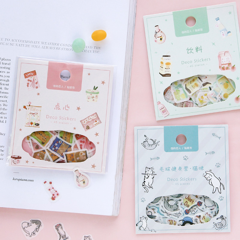 

Cute Animal cat Eating and Drinking Series Decorative Stickers Scrapbooking Stick Label Diary Stationery Album