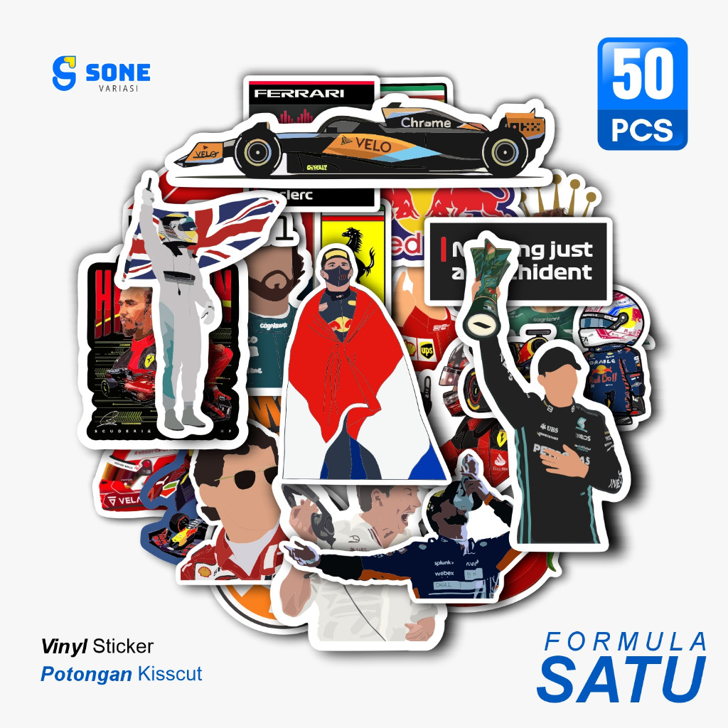 

Stiker Formula Satu Aesthetic Paper Vinyl Anti Air Aksesoris Laptop Buku Tumbler