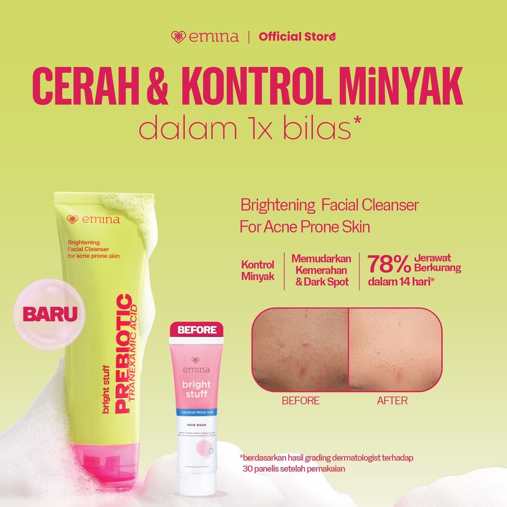 NEW Emina Prebiotic Tranexamic Acid Brightening Face Wash for Acne Prone Skin 50ml 100ml - Sabun Muk