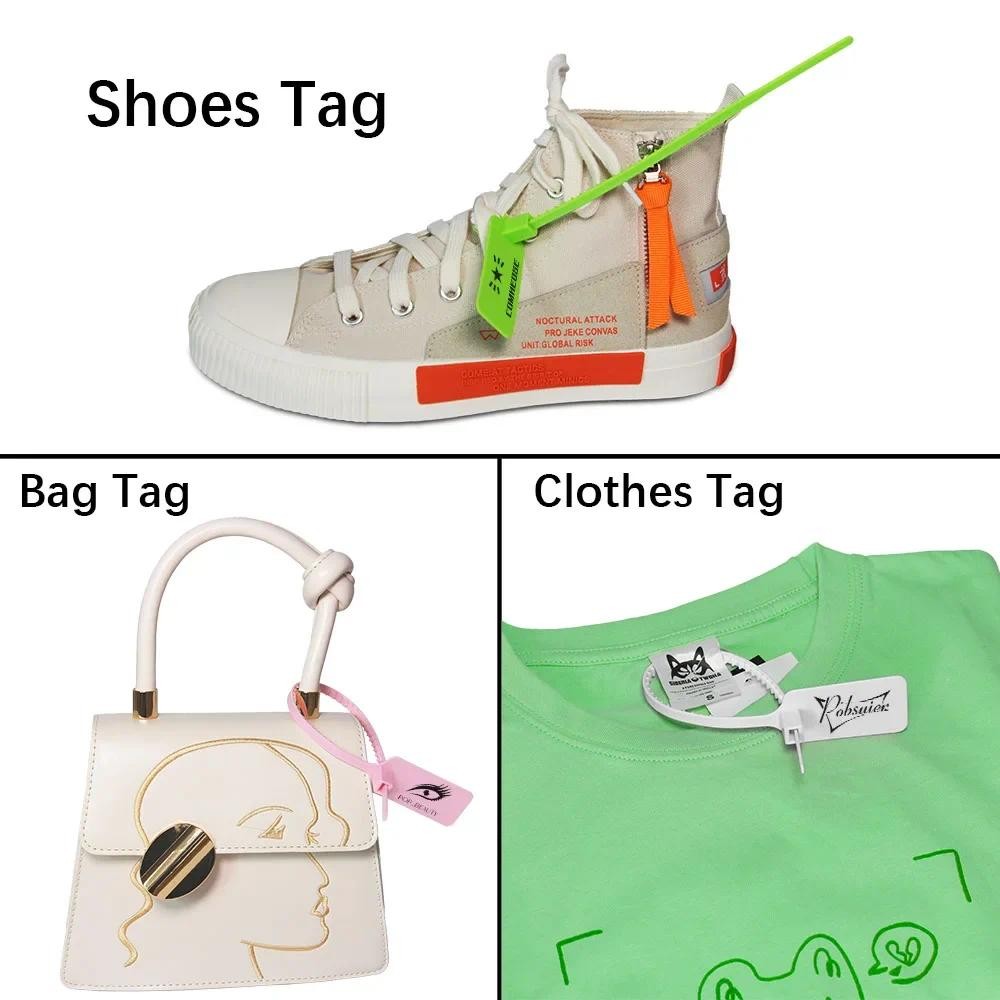 

100Pcs Custom Logo Tag Zip Ties Off Labels White Plastic Security Seals Garment Shoes Bag Brand Logo Hang Label Camp Tags 300mm