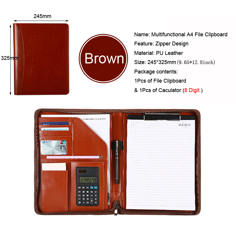 

University A4 Leather Executive Portfolio Folder for Document Holder Organizer Business Briefcase Man Zipper Calculator Office