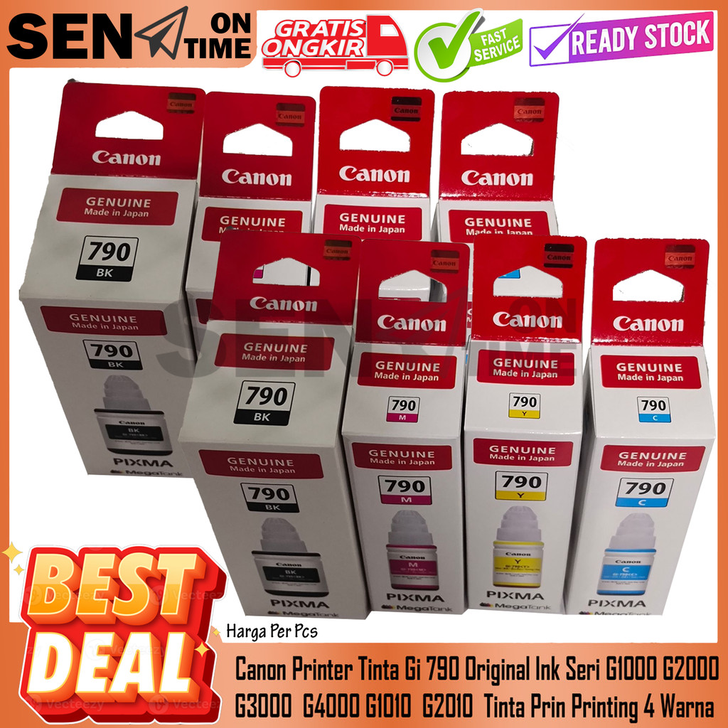 Canon GI-790 Tinta Refill Original Botol Infus Warna Black Yellow Magenta Cyan Hitam Kuning Merah Bi