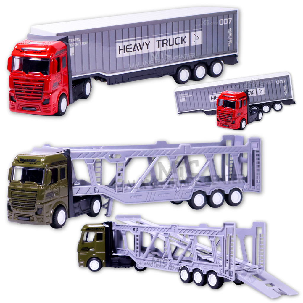 Diecast Miniatur Mainan Mobil Truk Kontainer Trailer Transporter Truk Towing Alloy Metal