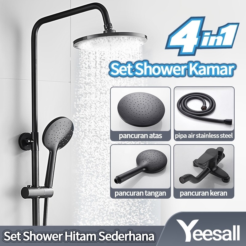 YEE.SALL Set Shower Kamar 3in1 Dengan Keran / Set Shower Hitam Sederhana / Set Shower Bulat Full Tem