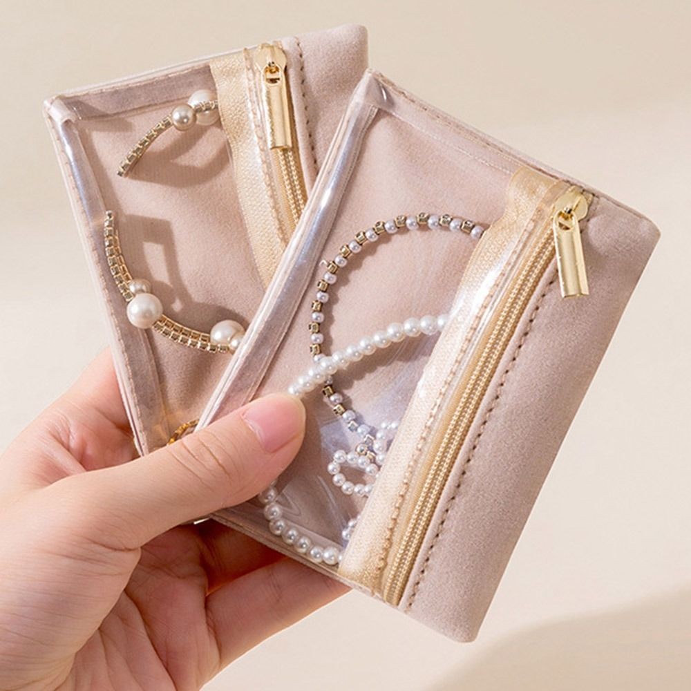 

New with Zipper Jewelry Bag Velvet PVC Jewelry Packaging Box Transparent Jewelry Organizer
