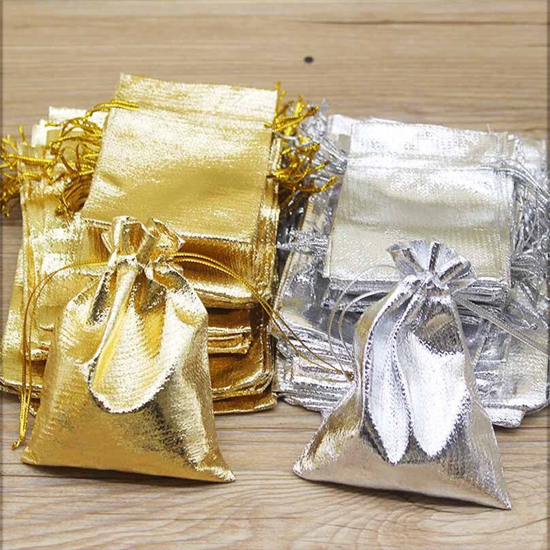 

50 pieces of large-sized gold and silver special design necked bag for wedding gifts, candy jewelry, and jewelry bags