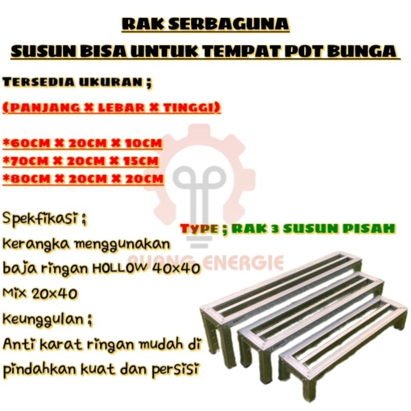 Rak Standing Pot Bunga Minimalis 3 Susun Pisah Kerangka Hollow Baja Ringan