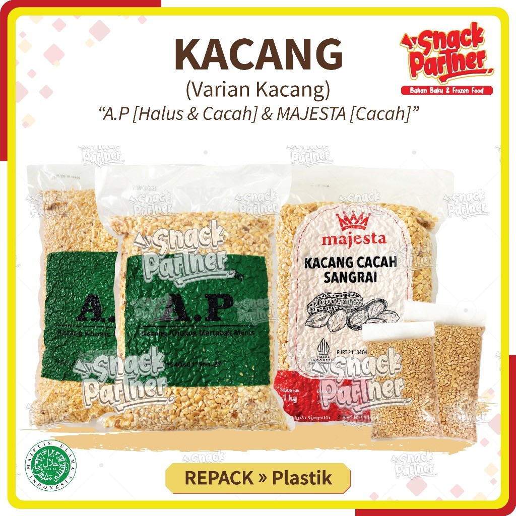 

KACANG CACAH Repack 100 250 GR - AP | MAJESTA - Diced Roast Peanut / Kacang Tanah Cincang Sangrai - Khusus Martabak Manis Terang Bulan - Topping Kue Roti Cake Minuman Makanan Morin