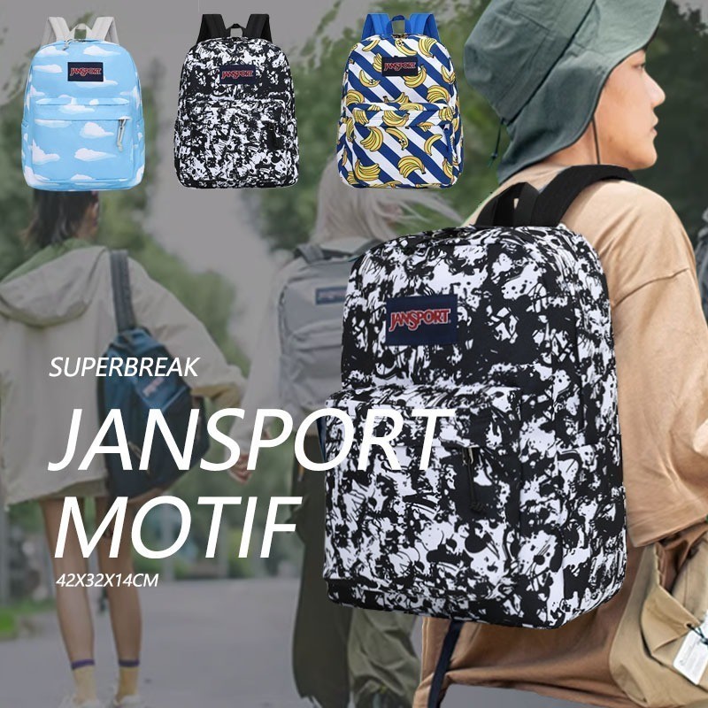 (COD)Jansport pisang senyum Jansport sekolah Tas Ransel ORI  Motif Hitam Putih Tas Ransel Pisang Ran