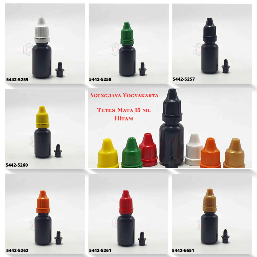 Botol Tetes 15 ml Hitam Segel Sumpel Putih / Tetes Mata 15 ml hitam / Cendo 15 ml / Botol Drop Test/