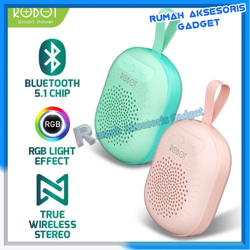 SPEAKER SALON TWS BLUETOOTH 5.1 ROBOT RB20 Mini Portable With RGB Light GARANSI RESMI