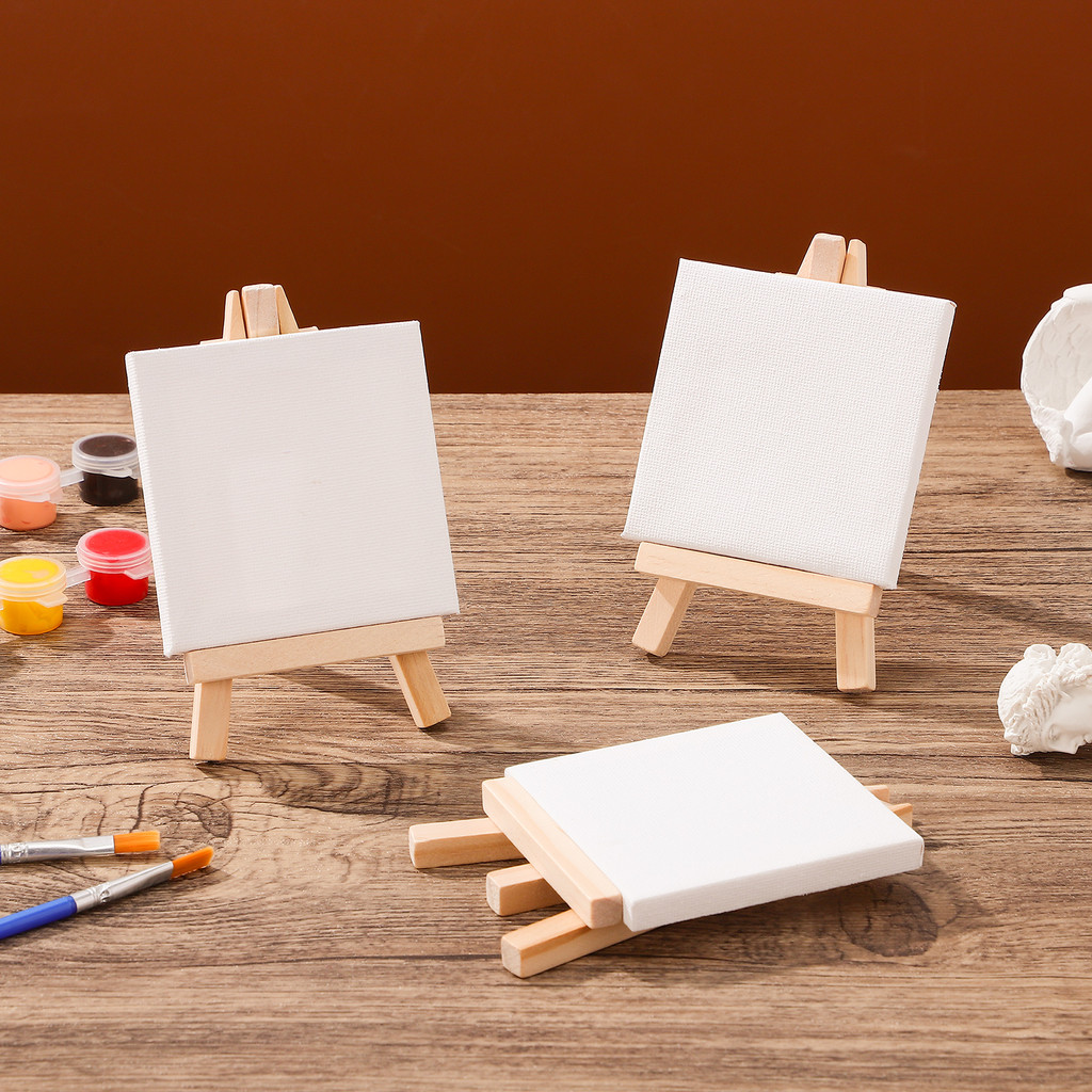 

12 Sets Mini Canvas Easel Set Children Oil Painting Toy Canvases Wooden Blank Panel Board Craft Gift Kit