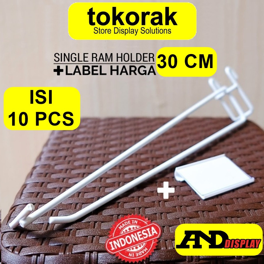 

SINGLE RAM HOLDER 30CM / 10 PCS + LABEL HARGA 6CM CANTOLAN GANTUNGAN 30 CM PRICE TAG 6 X 4 CM