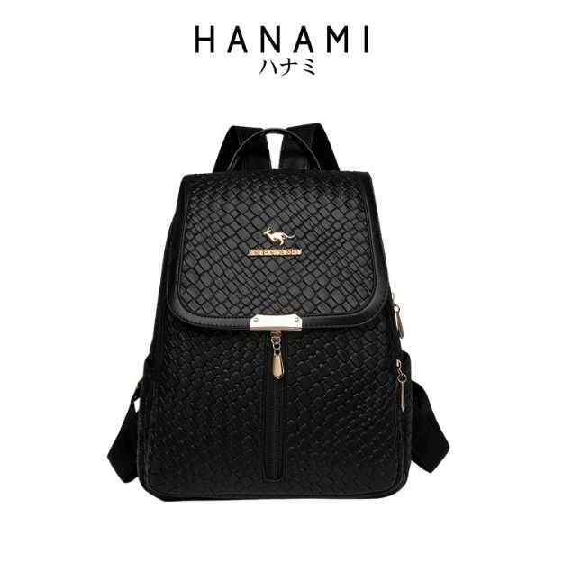 HANAMI Tas Ransel Remaja Sekolah Kekinian Kulit Fashion Korea Hitam Mirena Backpack TA1133B5 Kerja W