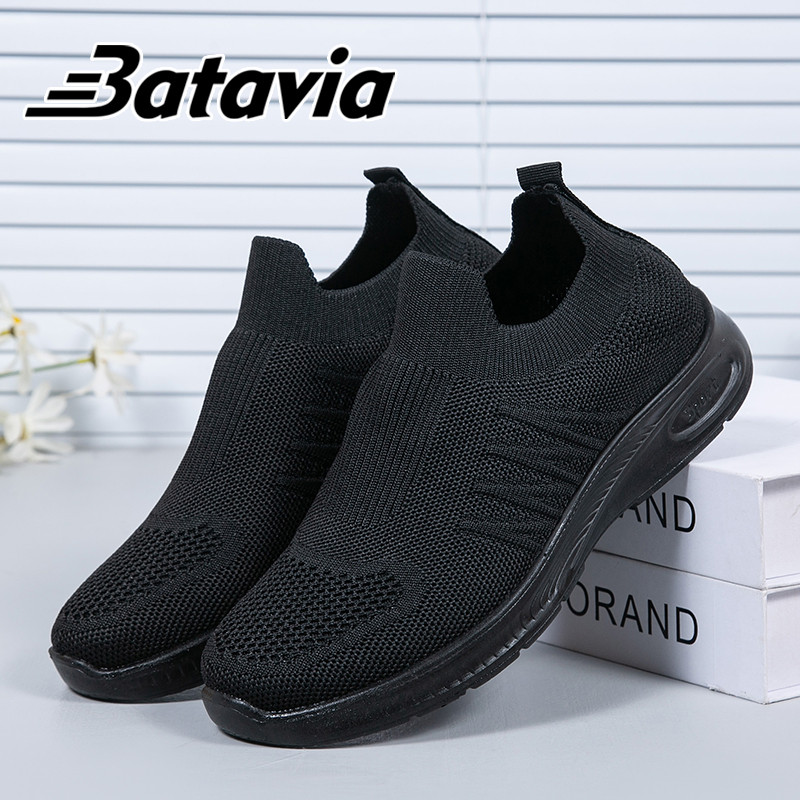 WELSERRSHOP  Batavia Sepatu Kets Wanita Sepatu Rajut Hitam Canggih Bernapas Sepatu Kets Hitam Sepatu