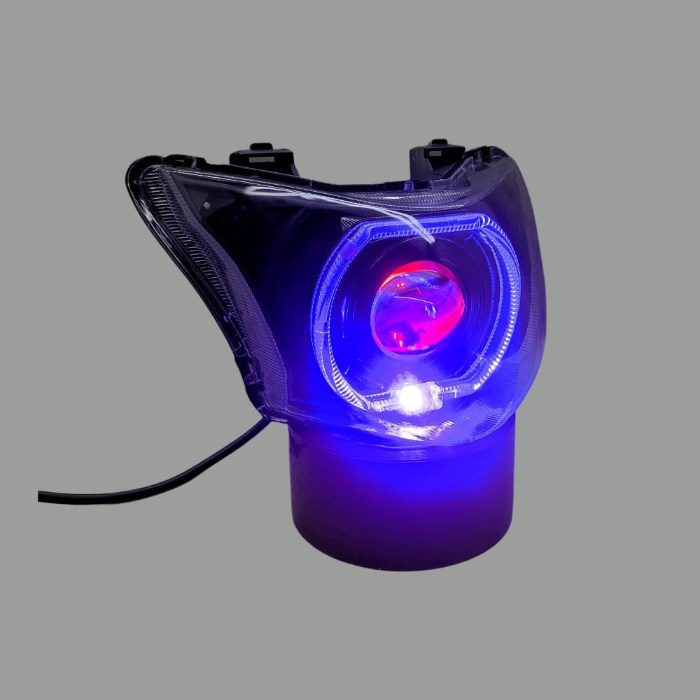 SATU SET REFLEKTOR LAMPU DEPAN REVO FIT BILED 4,5IN BLUE RED FULSET KUALITAS TERBAIK TINGGAL PASANG 