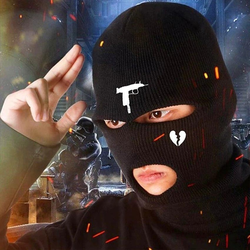 Balaclava Face Mask Bahan Rajut Handmade Full Black White Masker Balaclava 3 Hole Ski Masker