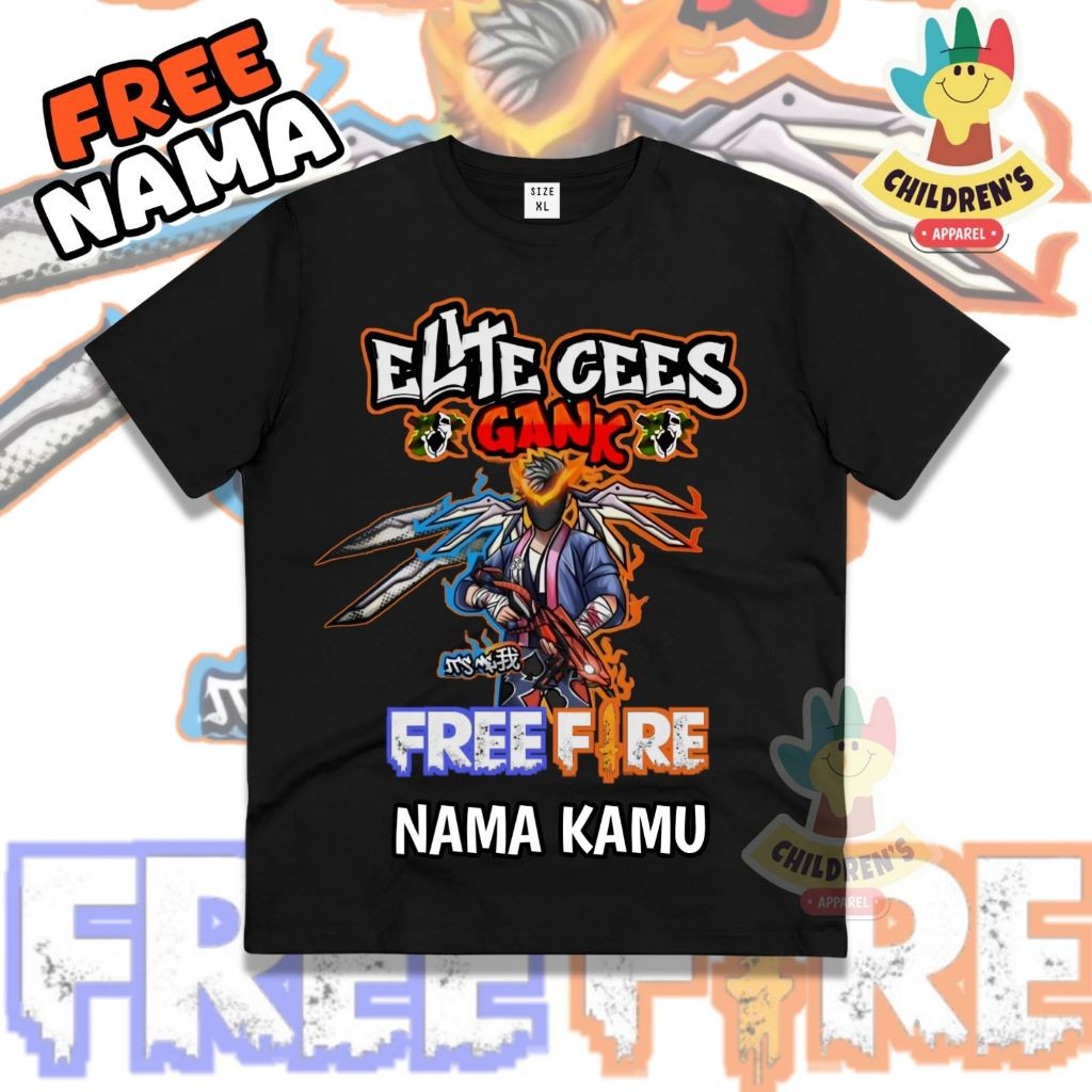 KAOS BAJU ANAK FF FREE FIRE ELITE Cees Gank VERSI MP40 TAS SAYAP FREE Nama TULSA