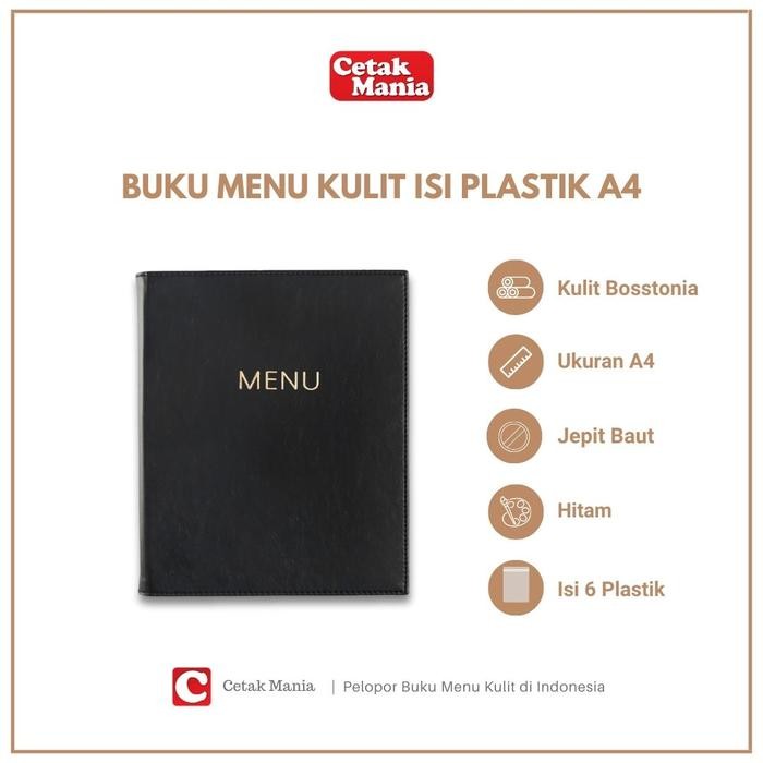 

【YANA-M】COD!!! Cetak Mania - Buku Menu Kulit Polos dan Logo Jepit Baut Isi Plastik Mika A4 & 15x30 Coklat muda, Coklat tua, Hitam - Cafe, Coffee Shop, Restoran, Hotel - Hitam A4 logo