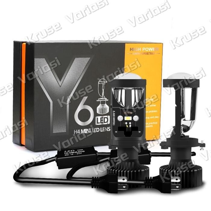 2PCS Y6D/ H4 Lampu Depan Mobil LED 50W Lensa Proyektor Mini H4 6000k 30000LM Lampu Mobil LED Otomati