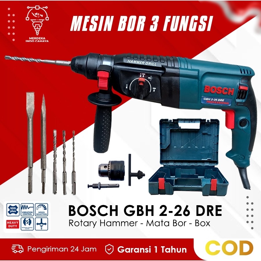 DISKON TERMURAH  Mesin Bor Bobok Beton Bosch GBH 2-26 DRE Rotary Hammer dg 3 Fungsi (Mesin Bobok)