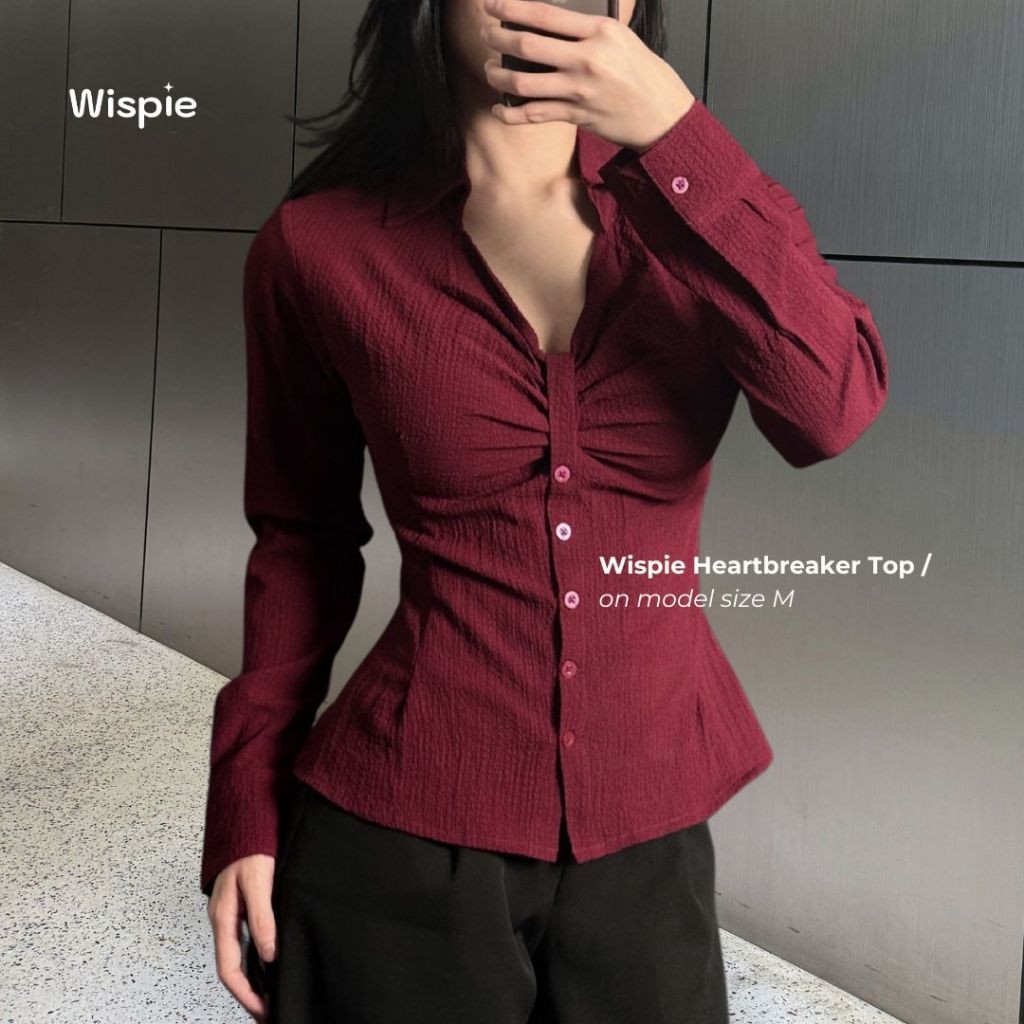 Wispie Heartbreaker Top | Atasan Wanita Fitted Slim FIt Tekstur Maroon Navy Pink