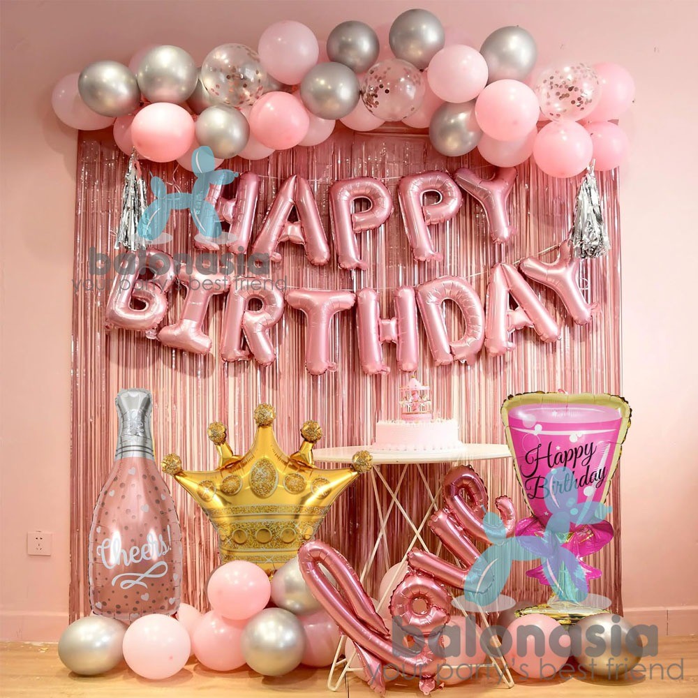 Dekorasi Balon Ulang Tahun Girly Pink