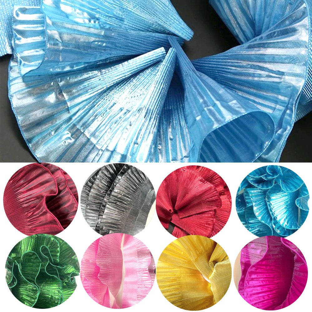 

1Yard New Metallic Lustrous Ruffle Pleat Lace Retro Organza Fabric Trim Decorative Tulle Border For Diy Sewing Dress Bag Costume