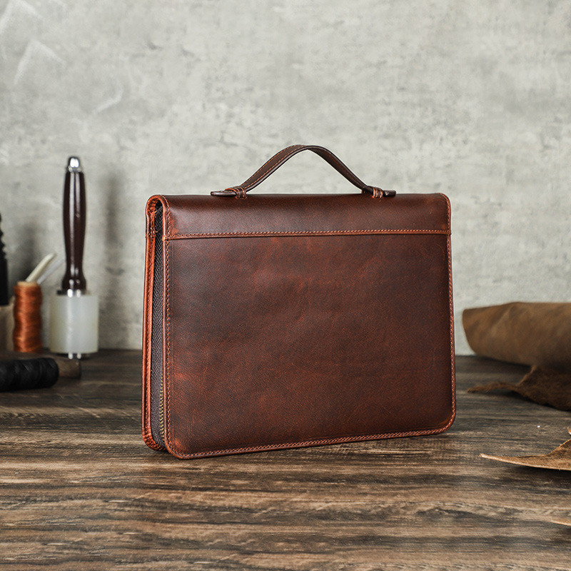 

Handmade Genuine Leather A5 Laptop Notebook Cover with Wrist Zipper with Pen Slot Business Stationery School Office Supplies