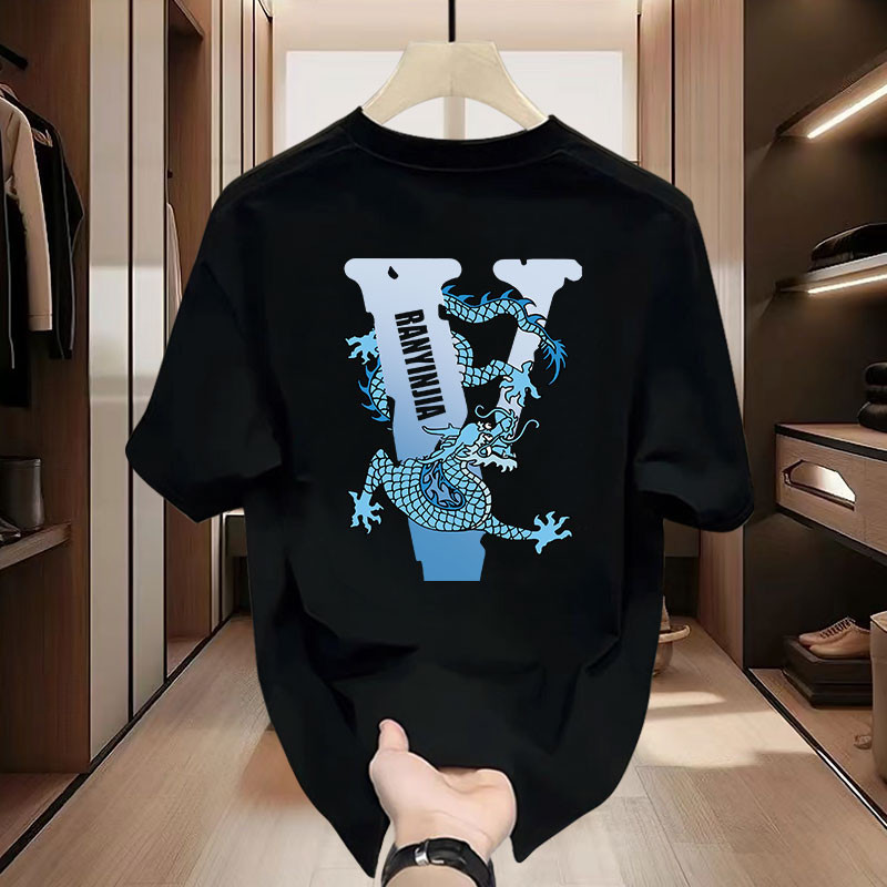 【Cotton100%】Baju pemuda amerika yang berlengan pendek dan baju pria dan wanita dengan kerah pasung t