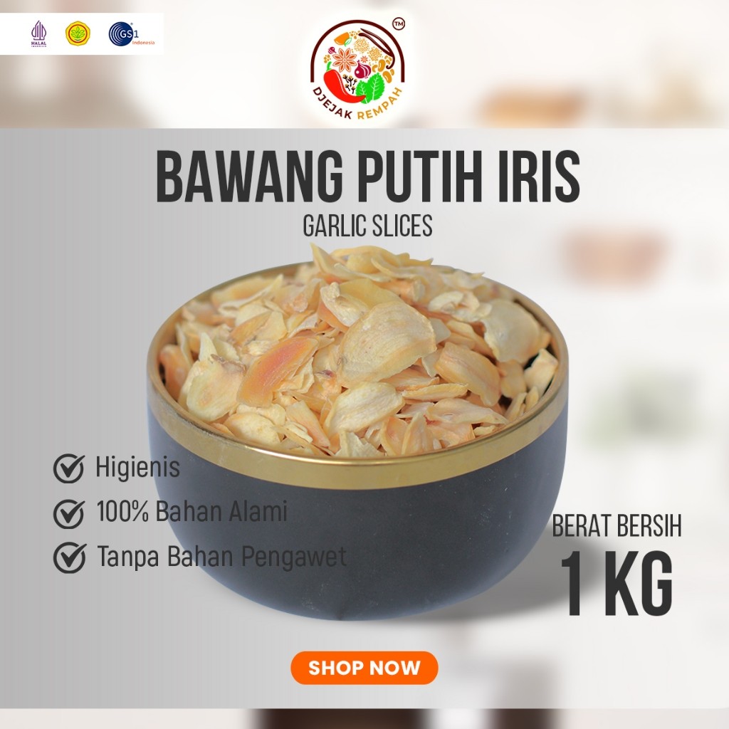 

Bawang Putih Kering Iris Oven / Garlic Slice Oven (Tanpa Tepung) (Kemasan 100 Gr - 1000 Gr)