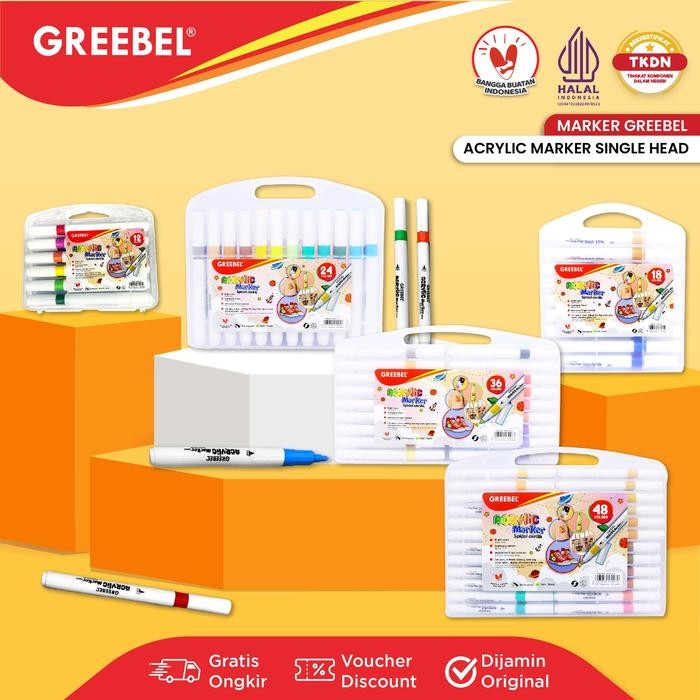 

TERLARIS! GREEBEL Spidol Acrylic Marker Single Head / Sketsa Marker Set Spidol Warna Warni 12 18 24 36 48 Warna - 12 Warna