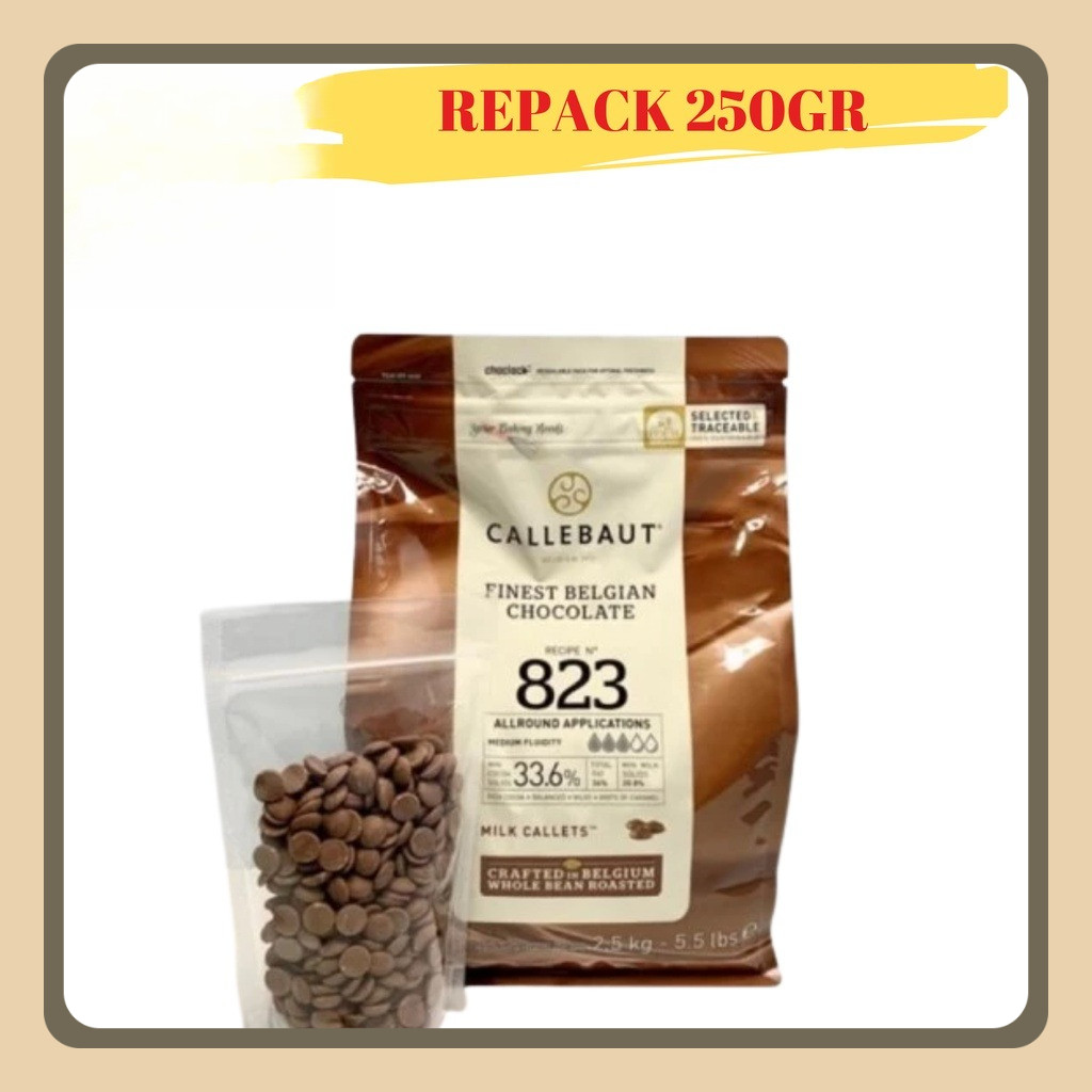

CALLEBAUT 823 MILK CHOCOLATE COUVERTURE 33.6% cokelat coklat kemasan 250 gr