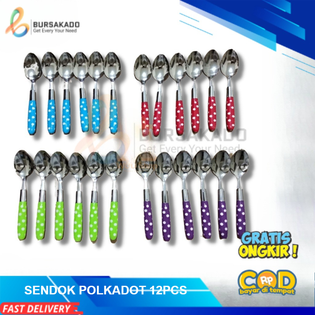 Sendok Set Polkadot 12pcs / Sendok Makan Lusinan  Peralatan Makan Stainless Steel