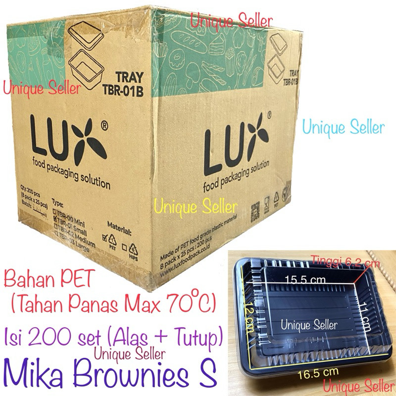 [1 Dos] Mika Brownies S Kecil LUX isi 200 set / Tray Mika Brownies Kecil Small LUX / Tray Sushi Bent