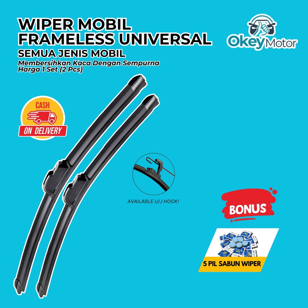 Wiper Mobil Frameless Universal 1 Set Kiri dan Kanan Pembersih Kaca Depan Model Pisang Paket Bonus S