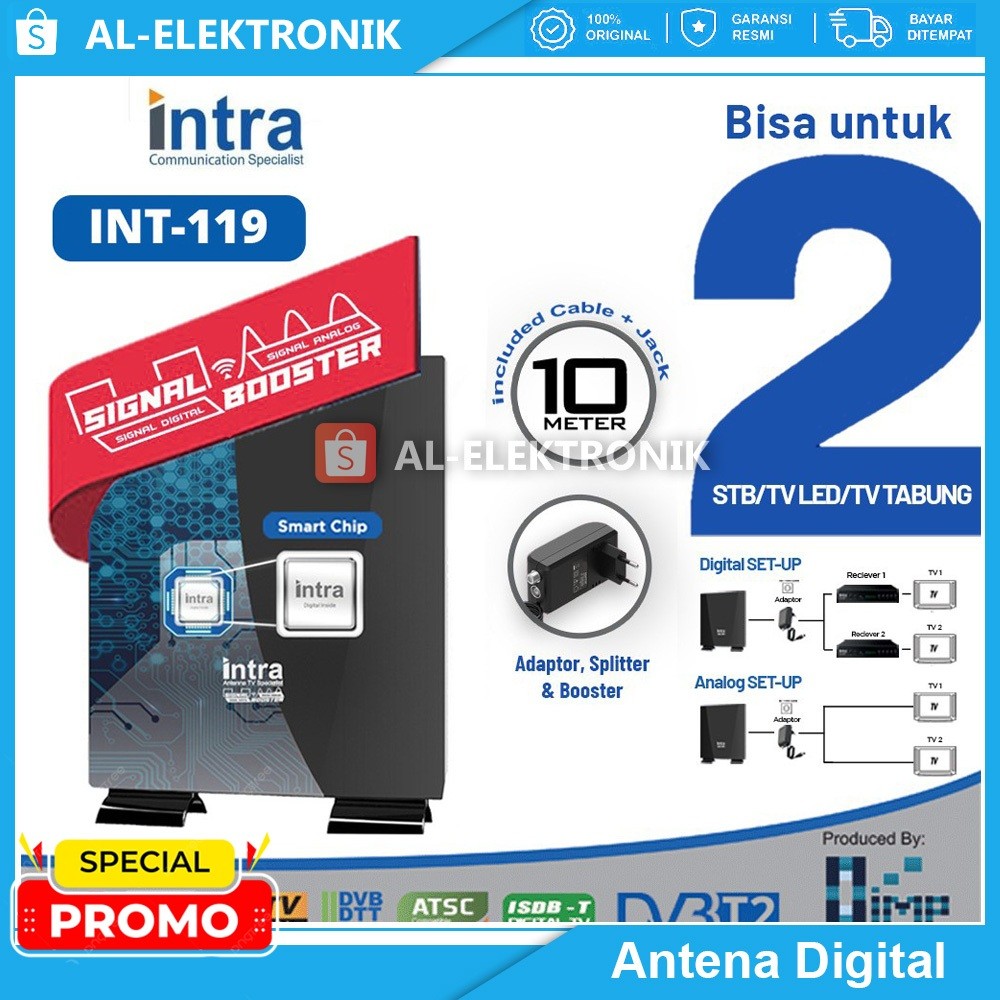 Antena TV luar & Dalam Intra Int-119 Digital STB Set Top Box BISA 2 TV Hemat