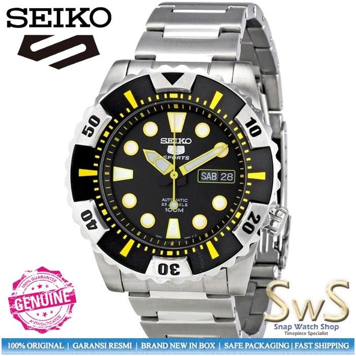 SEIKO 5 Sports SNZJ15K1 Automatic Yellow Bezel Official Warranty Jam Tangan Pria
