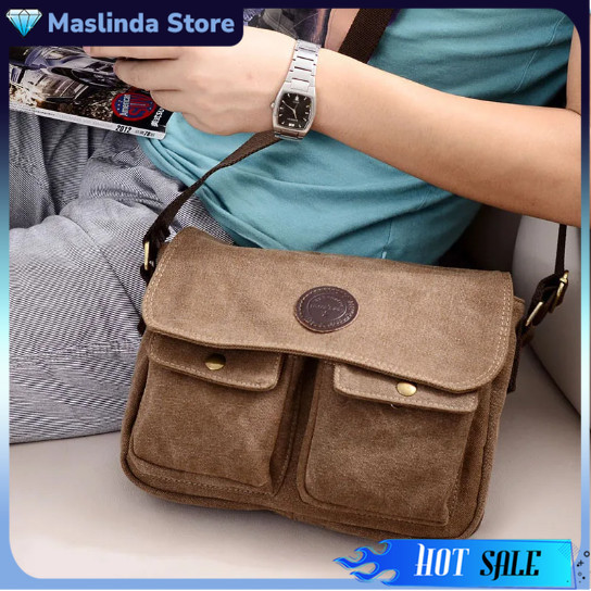 Tas Selempang Messenger Bag Bahan Kanvas Muat Banyak Barang/ Tas Kanvas Pria Dan Wanita Gaya Retro A
