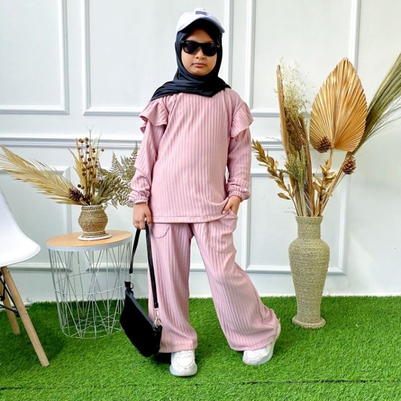 Setelan Anak Perempuan Hijab Setelan Celana Gamis Celana Kulot Kids Junior Usia 3-12 Tahun Baju Leba