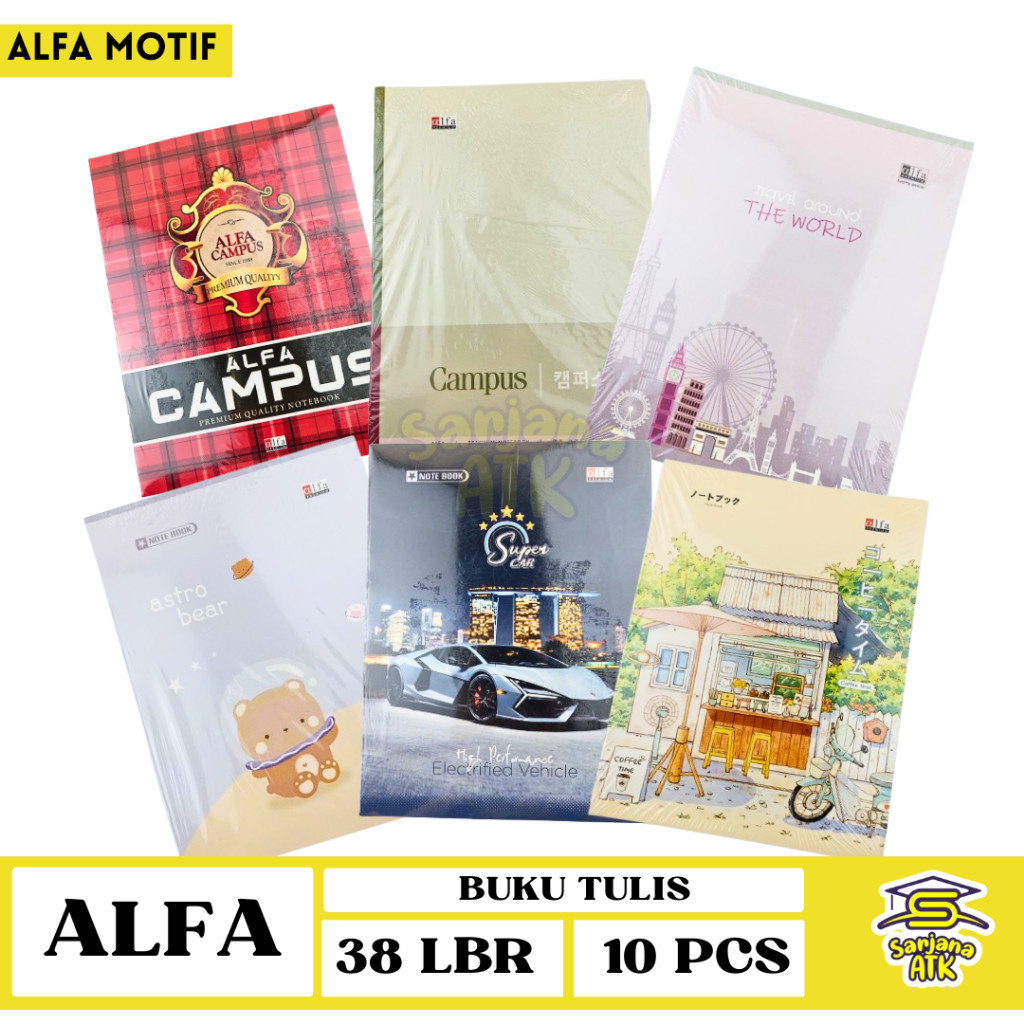

(10pcs) Buku Tulis Alfa / Buku Catatan / Buku Sekolah ALFA NEWSTAR Sampul Motif